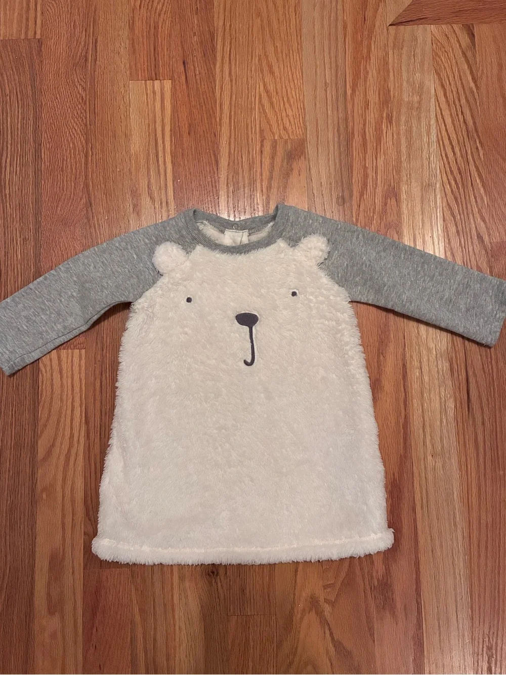 GAP Baby Sherpa Bear Sweatshirt Dress Ivory and Gray 12-18 mos